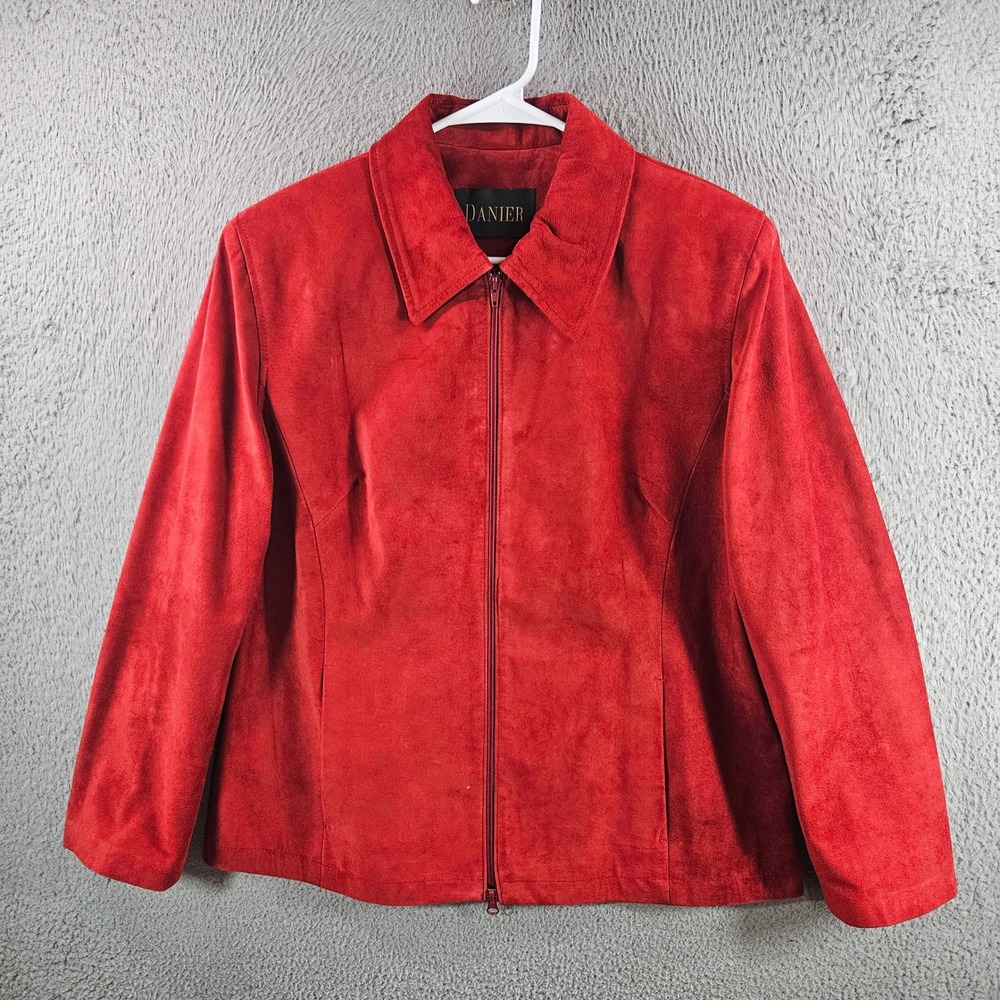 VTG Danier Red Suede Leather Jacket Womens Large Full Zip Made in Canada Genuine
